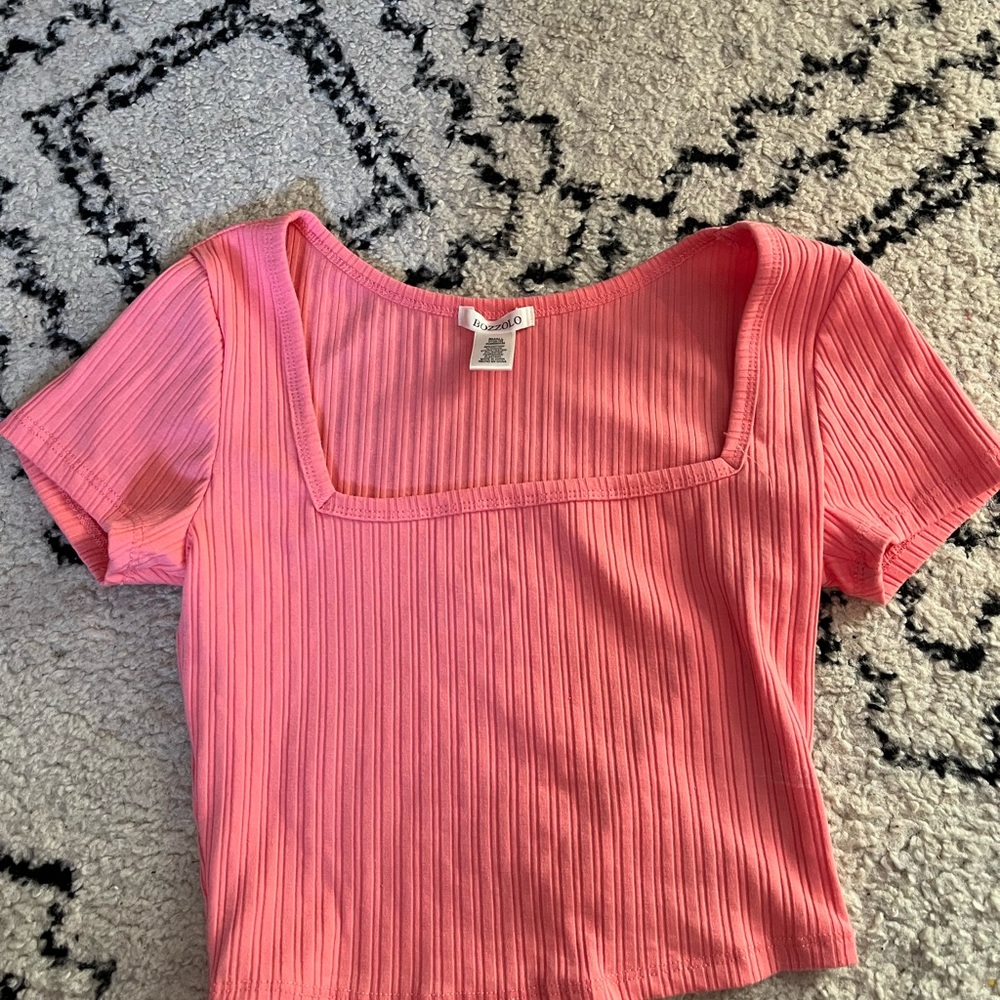 Pink Ribbed Square Neck Top